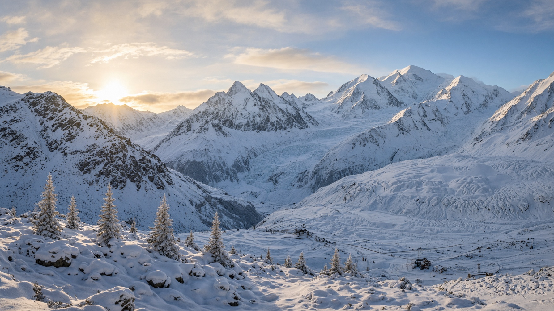 Verschneite Berglandschaft im Stubaital